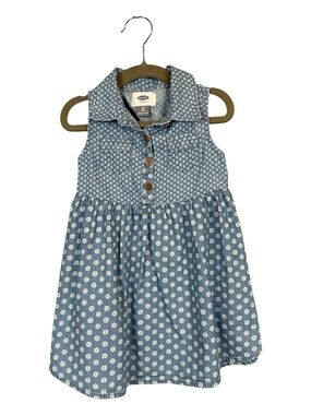 Old Navy Toddler Girl Chambray Blue Floral Print Sleeveless Collared Dress Sz 3T